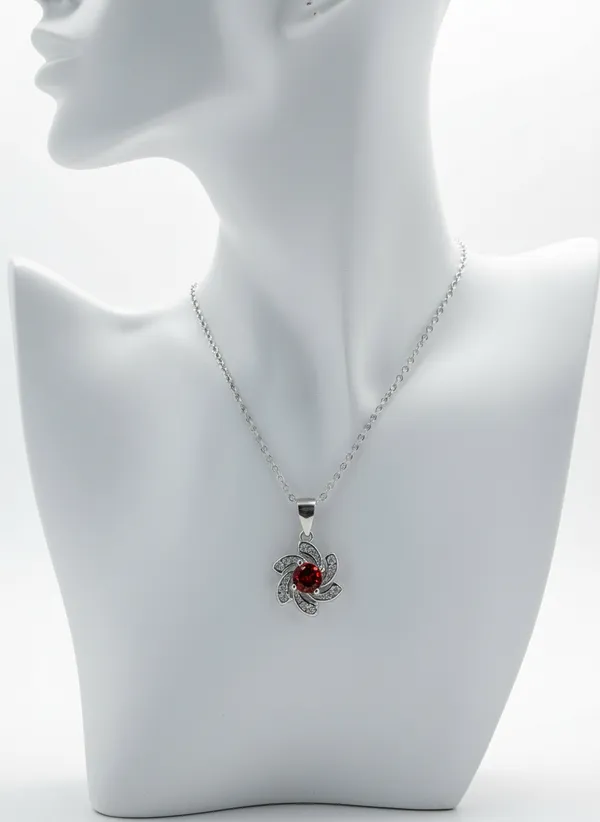 Red_Stone_Floral_Swirl_Pendant_Necklace_For_Women_925_Sterling_Silver